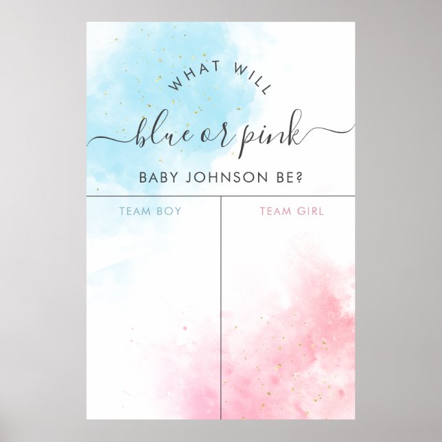 Blue or Pink Blush Gender Reveal Voting Sign (Front)