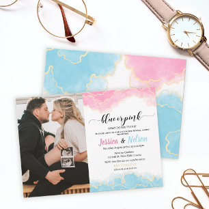 Blue or pink Boy or girl Gender reveal photo Invitation