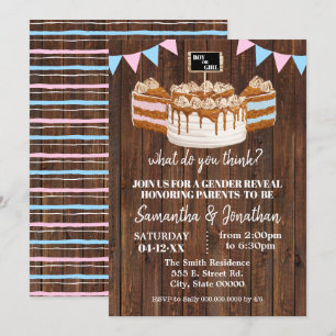 Blue or Pink Cake Gender Reveal Baby Shower Invitation