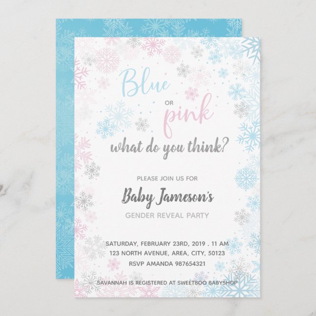 Blue or Pink | Frozen Gender Reveal Baby Shower Invitation (Front/Back)