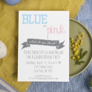 Blue or Pink Gender Reveal Baby Shower Invitation
