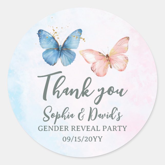 Blue or Pink Gender Reveal Baby Shower Party Classic Round Sticker (Front)