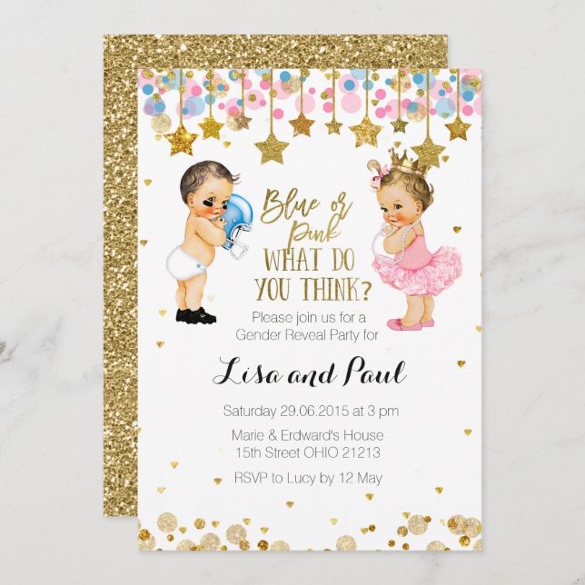 Blue or Pink Gender Reveal invitation (Front/Back)