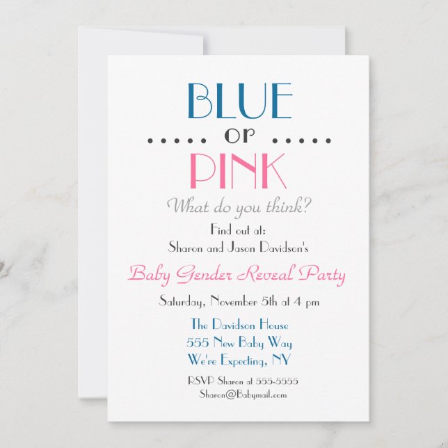 Blue or Pink Gender Reveal Invitation (Front)