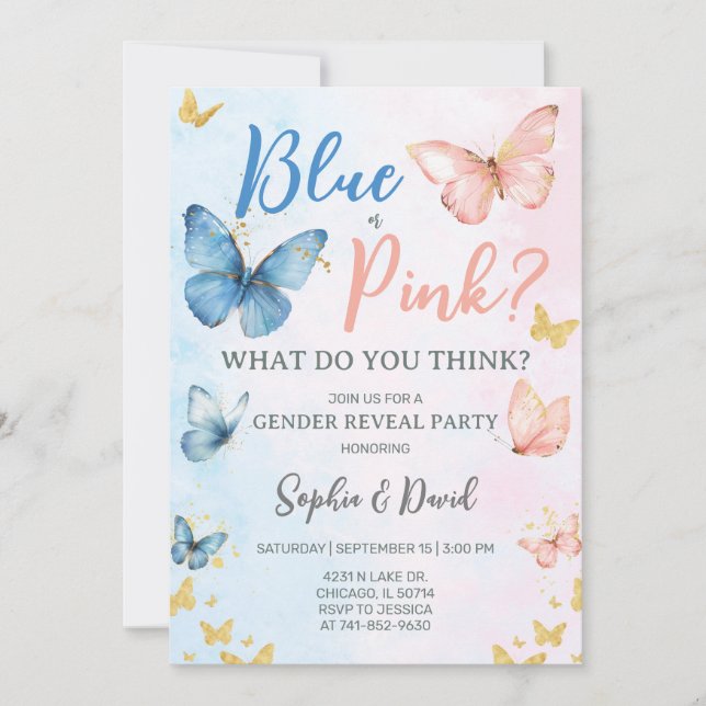 Blue or Pink Gender Reveal Party Invitation (Front)