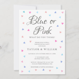 Blue Or Pink Hearts Gender Reveal Party Invitation