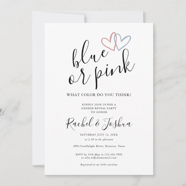 Blue Or Pink Love Hearts Gender Reveal Party Invitation (Front)