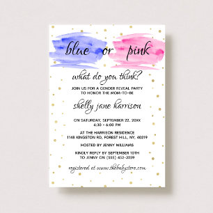 Blue Or Pink Modern Watercolor Gender Reveal Party Invitation