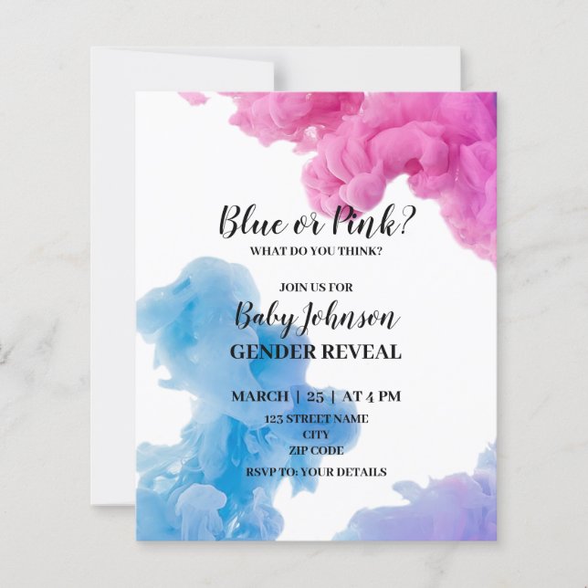 Blue or pink smoke gender reveal invitation (Front)