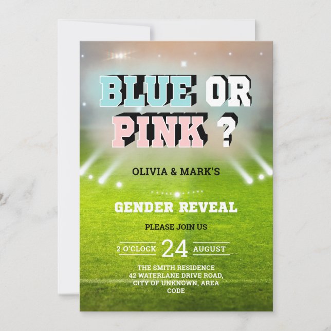 Blue or Pink Sport Stadium Gender Reveal Invitation (Front)