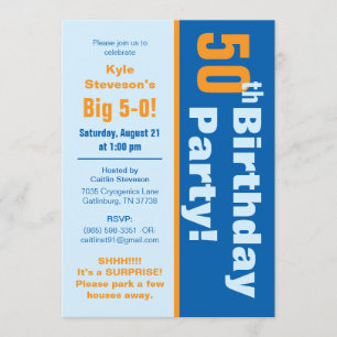 Blue & Orange 50th Birthday Party Invitation