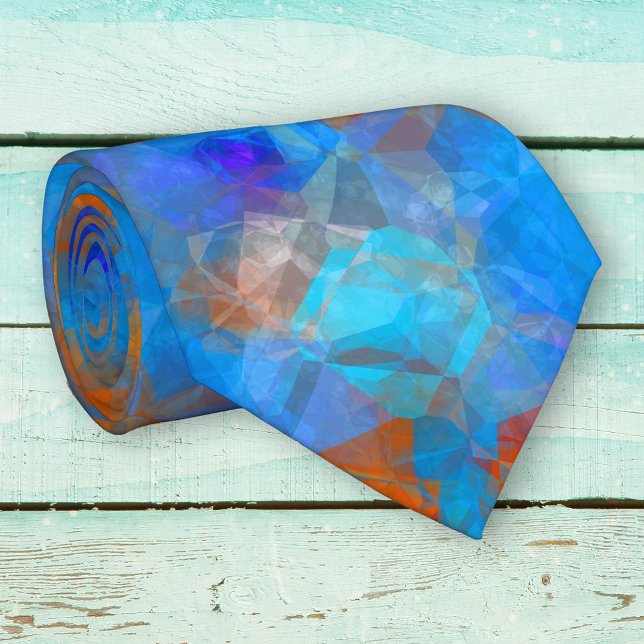 Blue Orange Abstract Pattern Tie (Modern artistic design tie with a blue and orange abstract art pattern)
