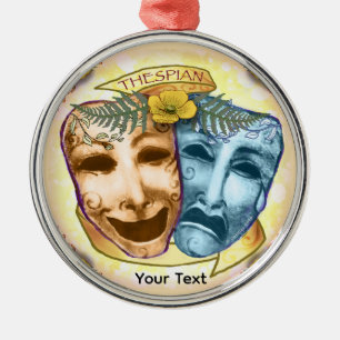 Blue Orange Actor Masks Metal Ornament