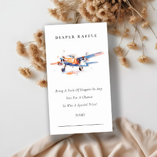 Blue Orange Airplane Diaper Raffle Baby Shower Enclosure Card