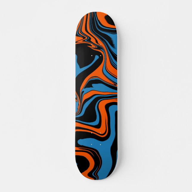 Blue Orange and Black Abstract Marble Skateboard (Front)