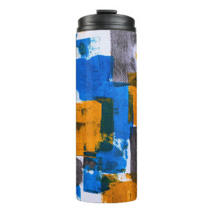 Blue, orange, and gray abstract art thermal tumbler