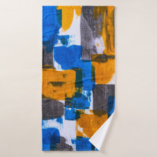 Blue, orange, and grey abstract art bath towel