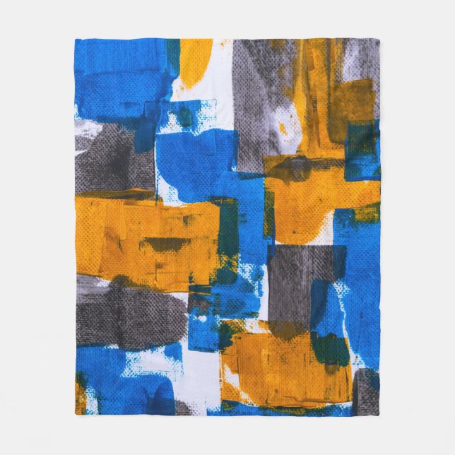 Blue, orange, and grey abstract art fleece blanket (Front)