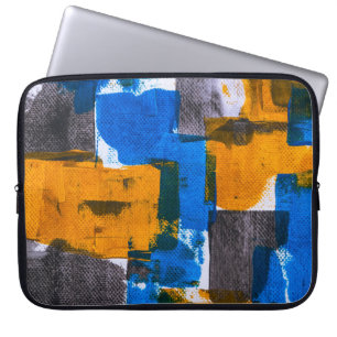 Blue, orange, and grey abstract art laptop sleeve