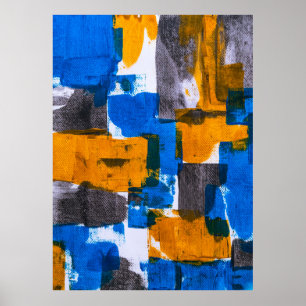 Blue, orange, and grey abstract art poster