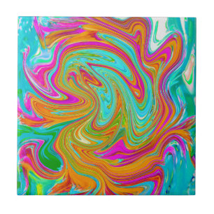 Blue, Orange and Hot Pink Groovy Abstract Retro Ceramic Tile