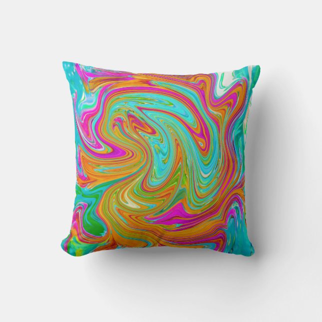 Blue, Orange and Hot Pink Groovy Abstract Retro Cushion (Front)