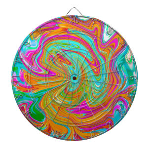 Blue, Orange and Hot Pink Groovy Abstract Retro Dartboard