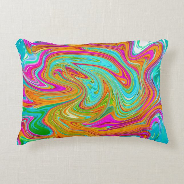 Blue, Orange and Hot Pink Groovy Abstract Retro Decorative Cushion (Front)