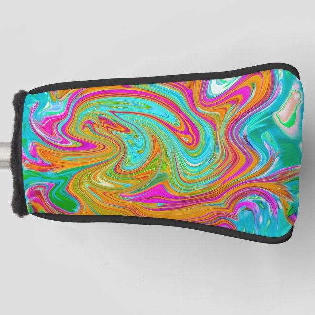 Blue, Orange and Hot Pink Groovy Abstract Retro Golf Head Cover (Front)