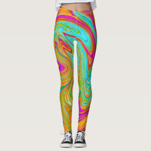 Blue, Orange and Hot Pink Groovy Abstract Retro Leggings