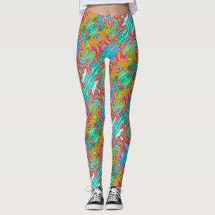 Blue, Orange and Hot Pink Groovy Abstract Retro Leggings