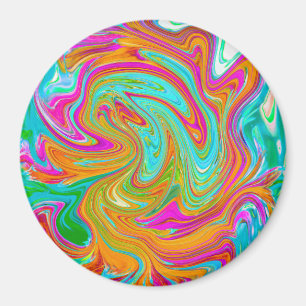 Blue, Orange and Hot Pink Groovy Abstract Retro Magnet