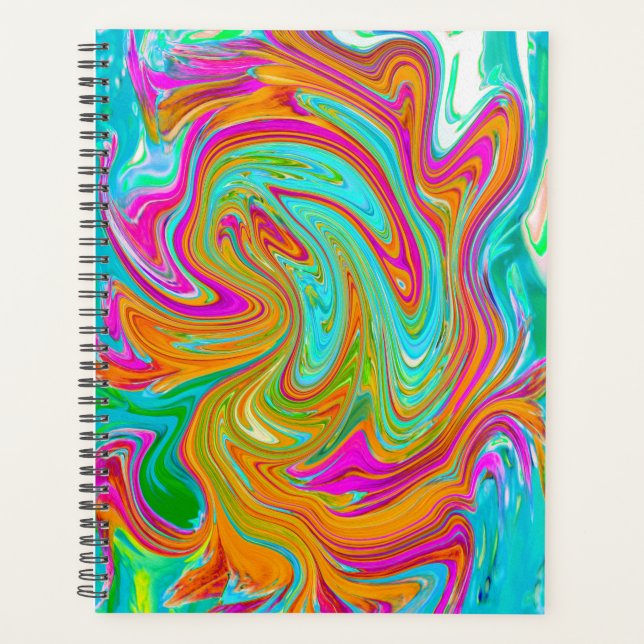 Blue, Orange and Hot Pink Groovy Abstract Retro Planner (Front)