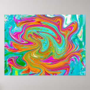Blue, Orange and Hot Pink Groovy Abstract Retro Poster