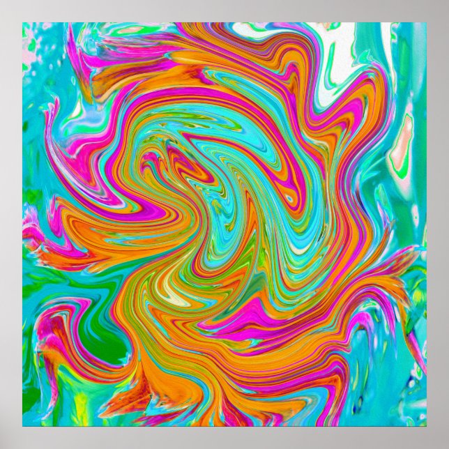 Blue, Orange and Hot Pink Groovy Abstract Retro Poster (Front)