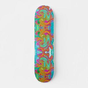 Blue, Orange and Hot Pink Groovy Abstract Retro Skateboard