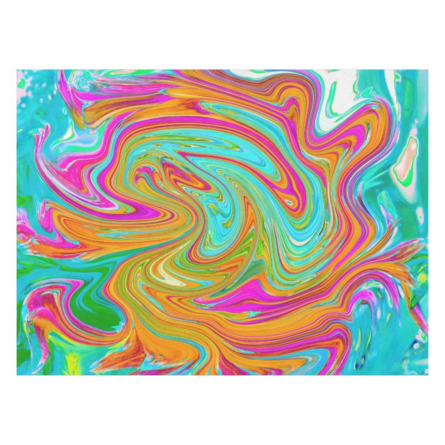 Blue, Orange and Hot Pink Groovy Abstract Retro Tablecloth (Front (Horizontal))