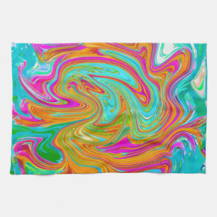 Blue, Orange and Hot Pink Groovy Abstract Retro Tea Towel