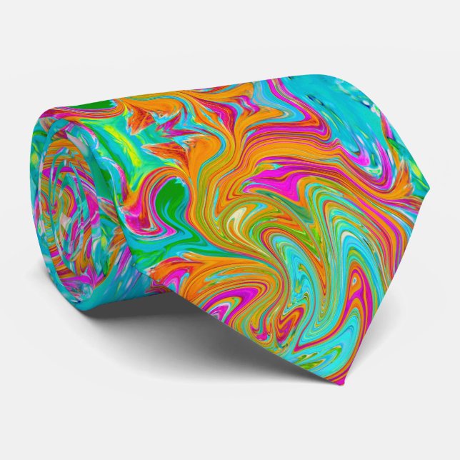 Blue, Orange and Hot Pink Groovy Abstract Retro Tie (Rolled)