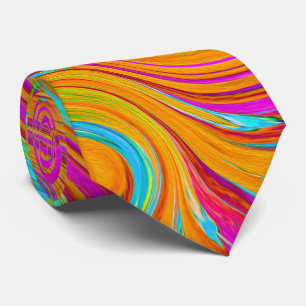 Blue, Orange and Hot Pink Groovy Abstract Retro Tie