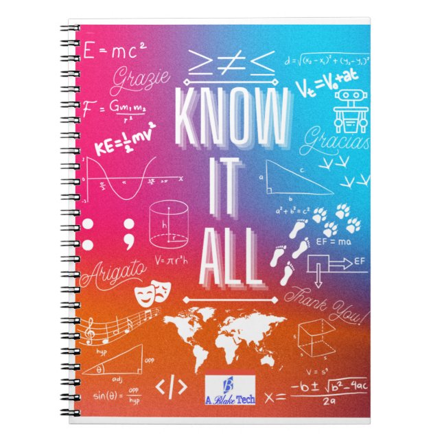 Blue Orange and Pink Ombre "Know It All" Notebook (Front)