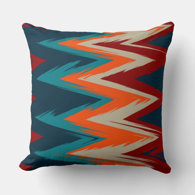 Blue, orange and red chevron Pattern  Cushion (Front)
