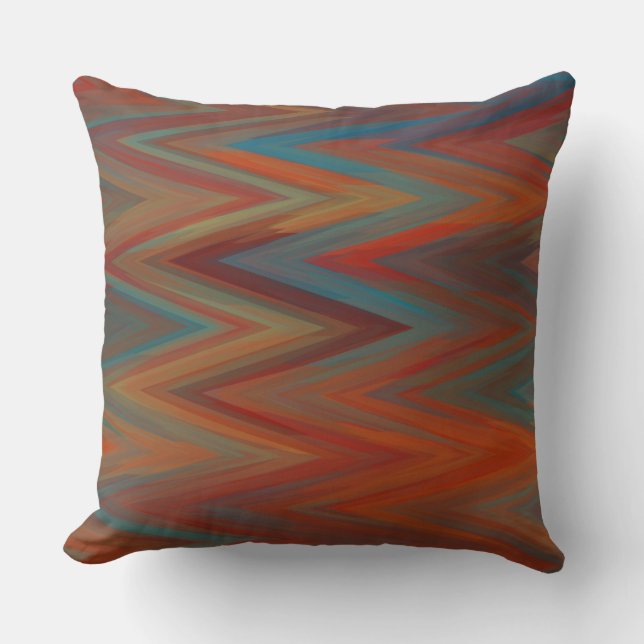 Blue, orange and red chevron Pattern  Cushion (Front)