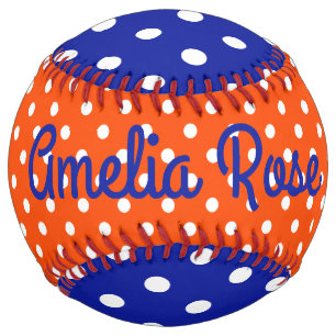 Blue Orange and White Polka Dot Personalised Softball
