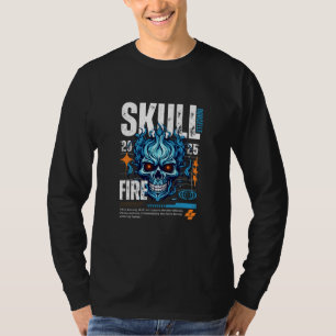Blue, Orange, and White Skull Maximalist Streetwea T-Shirt