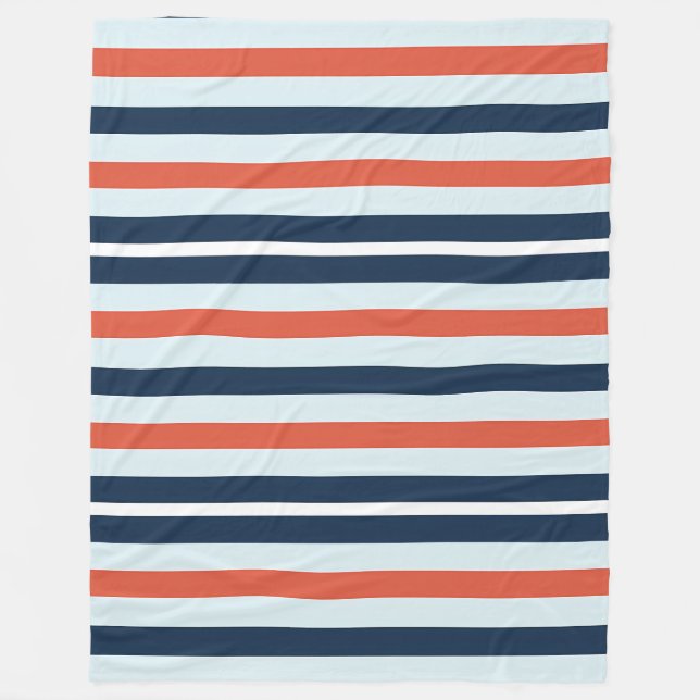 Blue,Orange and White Stripe Fleece Blanket (Front)