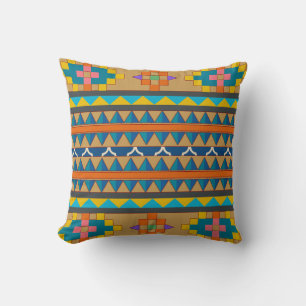 Blue Orange and Yellow Aztec Inspired Pillow