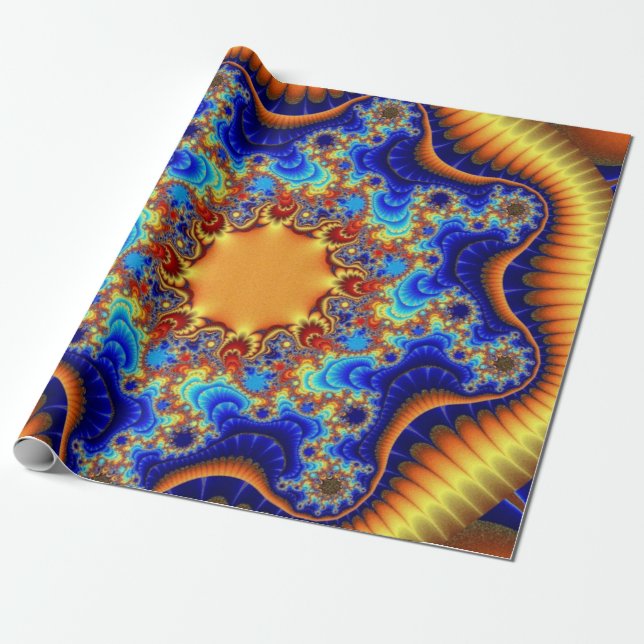 Blue, Orange and Yellow Birthday Wrapping Paper (Unrolled)