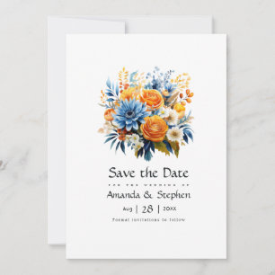 Blue, Orange and Yellow Floral Wedding Save The Date