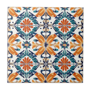 Blue Orange and Yellow Pattern Ceramic Tile
